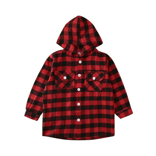 Kids Little Boys Girls Baby Long Sleeve Button Down Hooded Plaid Shirt Red Plaid Flannel Outfits Kids Little Boys Girls Baby Long Sleeve Button Down Hooded Plaid Shirt Red Plaid Flannel Outfits